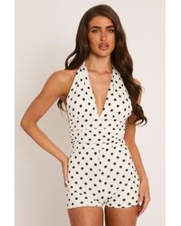 Rebellious Fashion - Halter Neck Plunge Tie Back Playsuit - Lyst