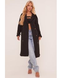 Rebellious Fashion - Longline Belt Detail Button Front Trench Coat - Lyst