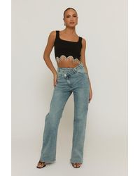 Rebellious Fashion - Acid Wash Asymmetric Waist Wide Leg Jeans - Lyst