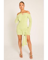 Rebellious Fashion - Long Flared Sleeves Drape Detail Bodycon Mini Dress - Lyst