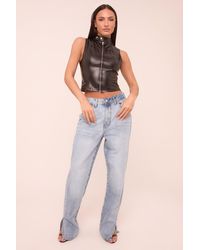 Rebellious Fashion - Mid Wash Straight Leg Side Split Hem Jeans - Lyst