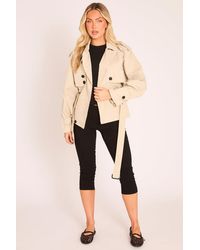Rebellious Fashion - Stone Double Breast Cropped Trench Coat - Lyst