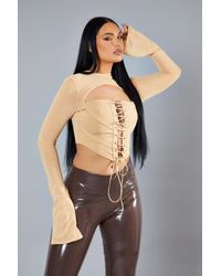 Rebellious Fashion - Lace Up Mesh Sleeve Corset Top - Lyst