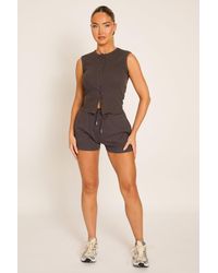 Rebellious Fashion - Sleeveless Button Front Rib Top And Short Loungewear Co-Ord Set - Lyst