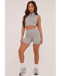 Rebellious Fashion - Zip Front Seamless Cropped Top & Shorts Co-Ord Set - Lyst