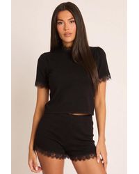 Rebellious Fashion - Lace Trim Detail Top And Shorts Co-Ord Set - Lyst