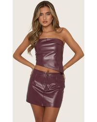 Rebellious Fashion - Wine Faux Leather Bandeau Asymmetric Top And Mini Skirt Co-Ord Set - Lyst