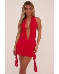 Rebellious Fashion - Plunge Neck Frill Detail Mini Dress - Lyst