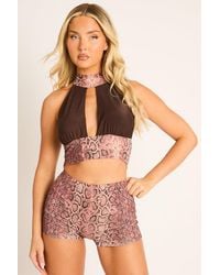 Rebellious Fashion - Snake Print Halter Crop Top And Shorts Co-Ord Set - Lyst