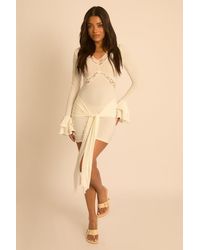 Rebellious Fashion - Ivory Lace Trim Long Frill Sleeve Mini Dress - Lyst