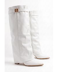 Rebellious Fashion - Pu Trim Detail Layered Knee High Boots - Lyst