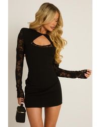 Rebellious Fashion - Shoulder Pad Lace Long Sleeve Mini Dress - Lyst