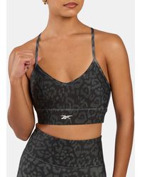 Reebok - Id Train Printed Tri-Back Bra - Lyst