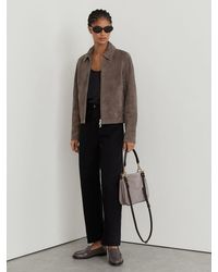 Reiss - Petite Suede Zip-Through Moto Jacket - Lyst