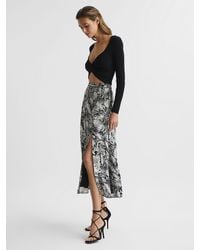 Reiss - Katia - Black Printed Slip Midi Skirt, Us 12 - Lyst