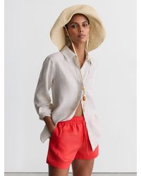 Reiss - Riley - Coral Linen Ladder-embroidery Shorts, Us 2 - Lyst