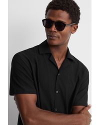 Reiss - Hunt - Black Textured Cuban Collar Shirt - Lyst