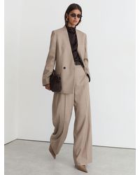 Reiss - Juniper - Neutral Collarless Double-breasted Suit Blazer Wool-blend, Us 0 - Lyst