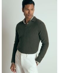 Reiss - Laird - Military Green Atelier Ribbed-cashmere Polo Shirt, L - Lyst
