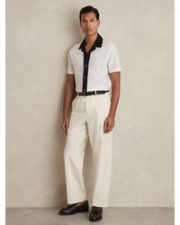 Reiss - Aster - White/navy Cotton Textured Colour-block Shirt, S - Lyst