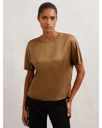 Reiss - Lena - Camel Silk Short-sleeve Top, Us 6 - Lyst