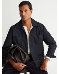 Reiss - Penge - Navy Brushed Twin-pocket Overshirt With Wool, L - Lyst