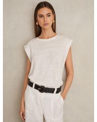 Reiss - Mara - White Linen Cap-sleeve T-shirt, L (us 12-14) - Lyst