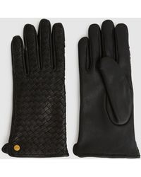 Reiss - Giana - Black Woven Leather Gloves, M-l (us 8-14) - Lyst