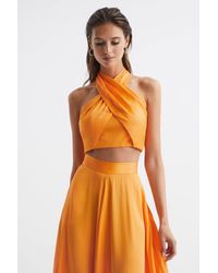 Reiss - Ruby - Orange Cropped Halter Occasion Top, Us 14 - Lyst
