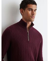 Reiss - Douglas - Bordeaux Wool Stitch-detail Half-zip Jumper, S - Lyst