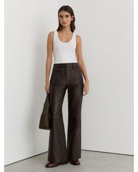 Reiss - Priya - Chocolate Brown Petite Leather Patch-pocket Flared Trousers, Us 6 - Lyst