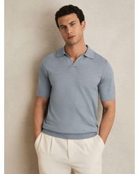 Reiss - Duchie - Soft Blue Melange Merino Wool Open-collar Polo Shirt, M - Lyst