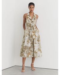 Reiss - Petite Cotton Safari-Print Tailored Midi Dress - Lyst
