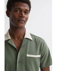 Reiss - Troon - Sage/ecru Cuban Collar Contrast Shirt - Lyst