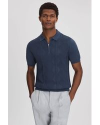 Reiss - Tropic - Blue Smoke Cotton Half-zip Polo Shirt, Xs - Lyst