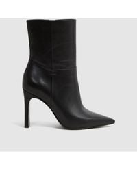 Reiss - Vanessa - Black Leather Heeled Ankle Boots, Uk 4 Eu 37 - Lyst