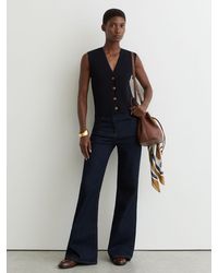 Reiss - Ria - Navy Textured-knit Button-through Waistcoat, M (us 8-10) - Lyst