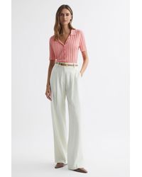 Reiss - Stella - Pink Fitted Striped Button Through T-shirt, M - Lyst
