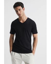 Reiss - Dayton - Black Cotton V-neck T-shirt, M - Lyst