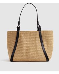 Reiss - Nova - Natural Raffia Leather Strap Tote Bag, One - Lyst