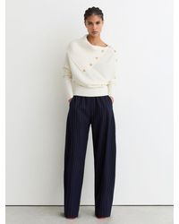 Reiss - Lexi - Ivory Rib-knit Button Shawl Jumper, Small (us 4-6) - Lyst