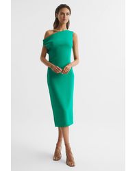 Reiss - Zaria - Green Off-shoulder Bodycon Midi Dress, Us 12 - Lyst