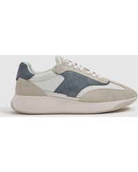 Reiss - Emmett - Airforce Blue Leather Suede Running Trainers - Lyst