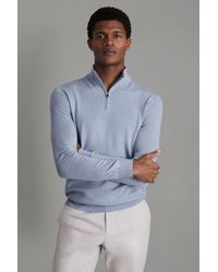 Reiss - Blackhall - Soft Blue Melange Merino Wool Half-zip Funnel Neck Jumper, M - Lyst