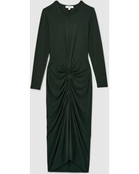 Reiss Stretch Lyocell Ruched Midi Dress in Green | Lyst