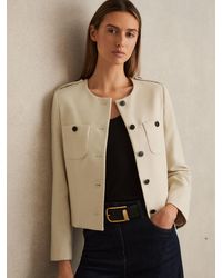 Reiss - Blane - Cream Wool Cropped Jacket, Us 2 - Lyst
