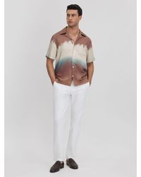 Reiss - Evia - Tobacco Ombre Print Cuban Collar Shirt, Xxl - Lyst