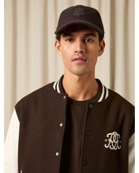 Reiss - Abel - Dark Brown Monogram Appliqué Wool-blend Cap, One - Lyst