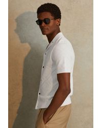 Reiss - Biarritz - White Cotton Cuban Collar Shirt, M - Lyst