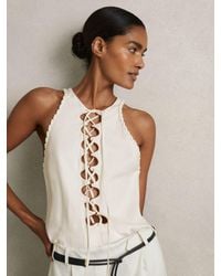 Reiss - Amelia - Cream Atelier Satin Crepe Cut-out Top, Us 10 - Lyst
